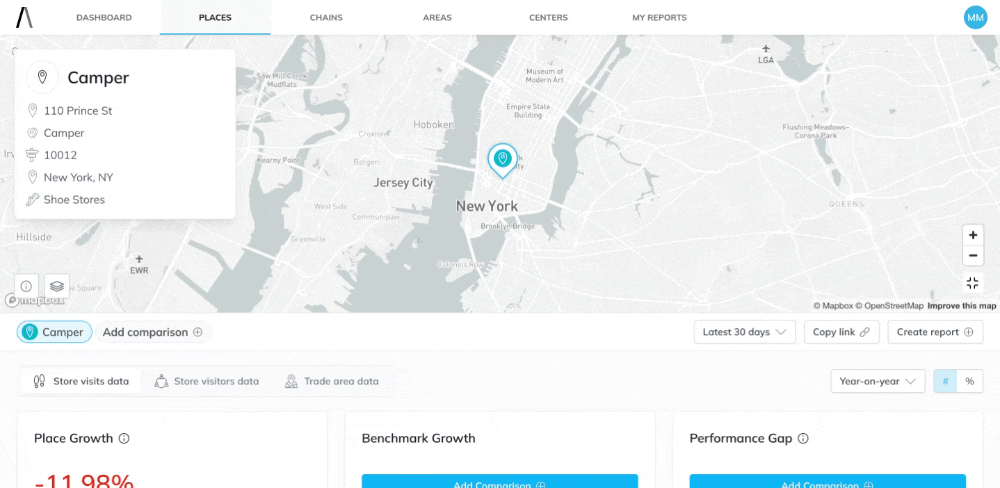 Store Visits chart and export